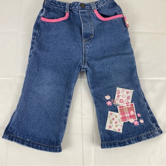 Please Mum Other - Please Mum Girls Denim Flare Jeans with Pink Patchwork Accents 18 months 90s Y2k
